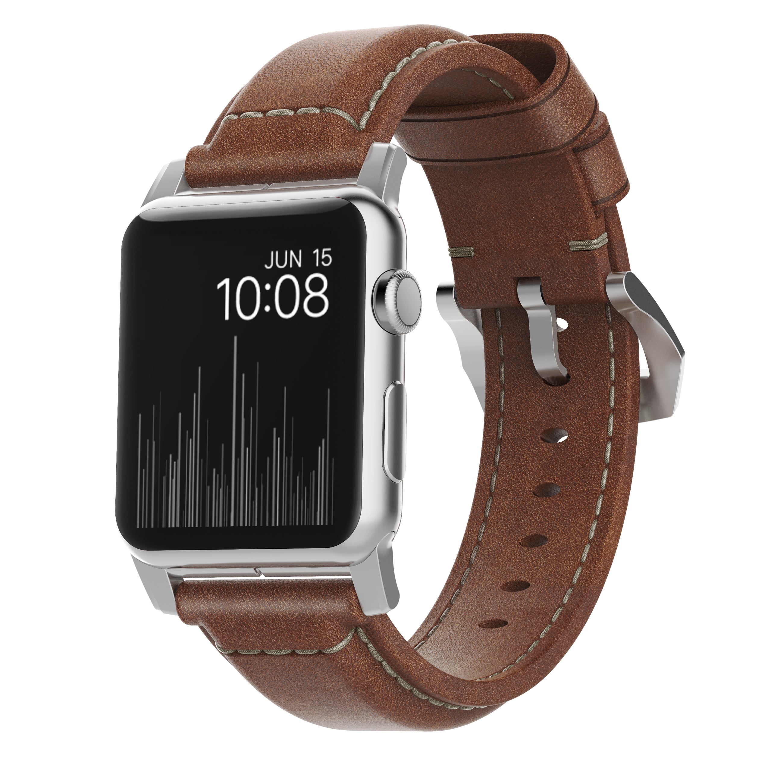 Nomad Traditional leather band brown / silver hardware 45/46/49 mm