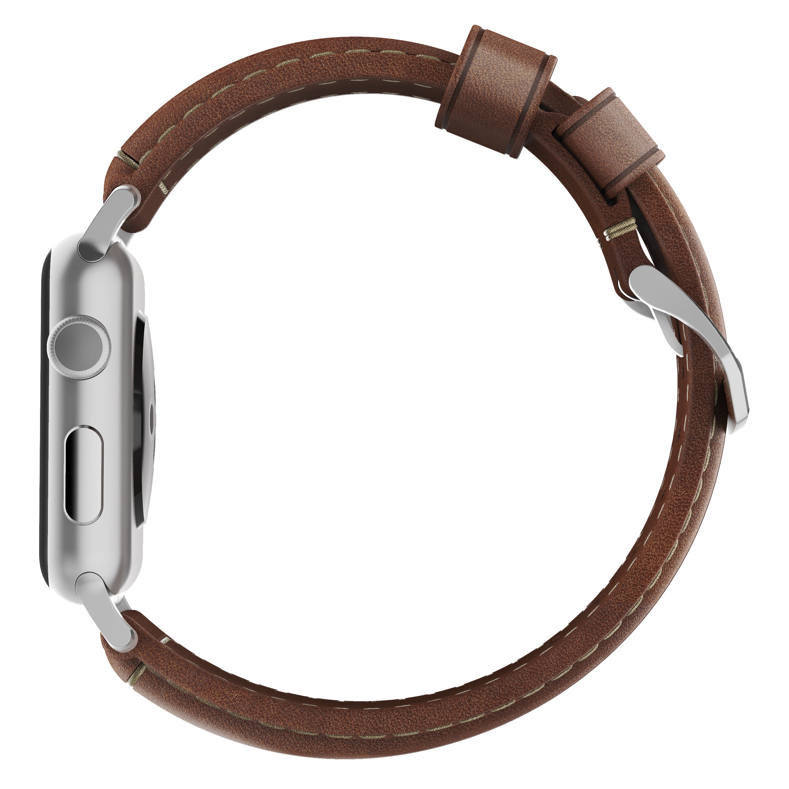 Nomad Traditional leather band brown / silver hardware 45/46/49 mm