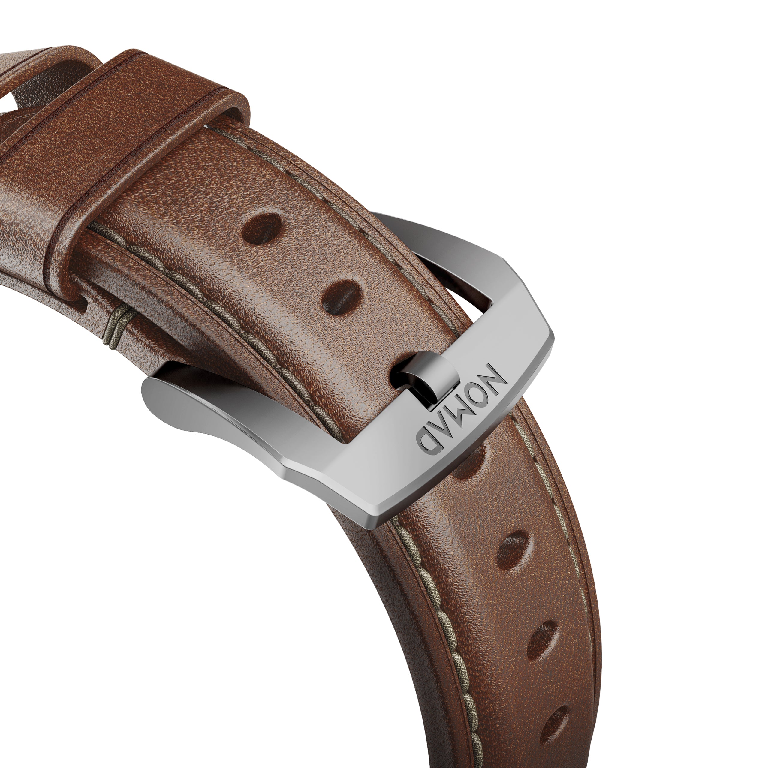 Nomad Traditional leather band brown / silver hardware 45/46/49 mm